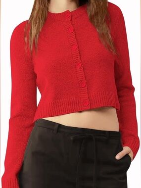 Red Cropped Cardigan Sweater Women’s Small – Soft Knit – Minimalist / Balletcore